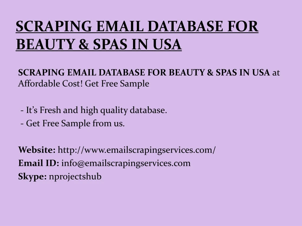 scraping email database for beauty spas in usa