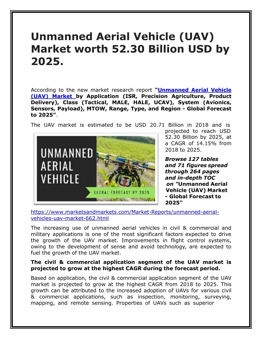 unmanned aerial vehicle uav market worth 52 30 billion usd by 2025