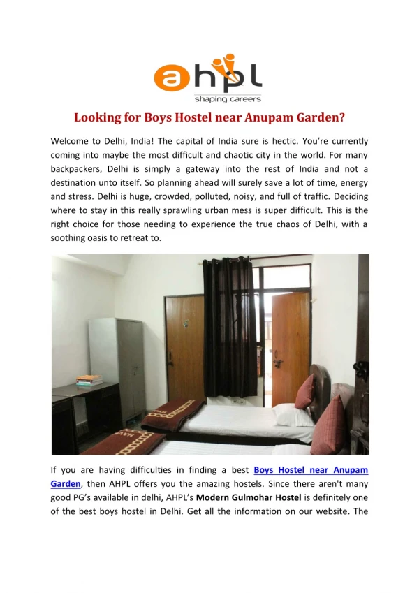 Looking for Boys Hostel near Anupam Garden?