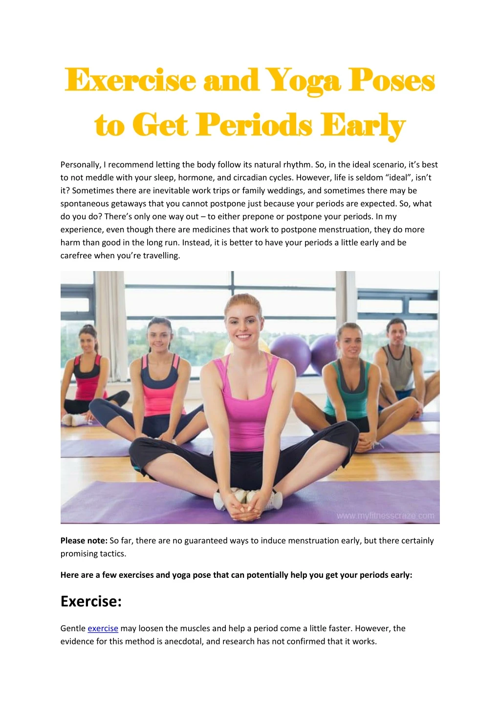 exercise exercise and to to get periods early