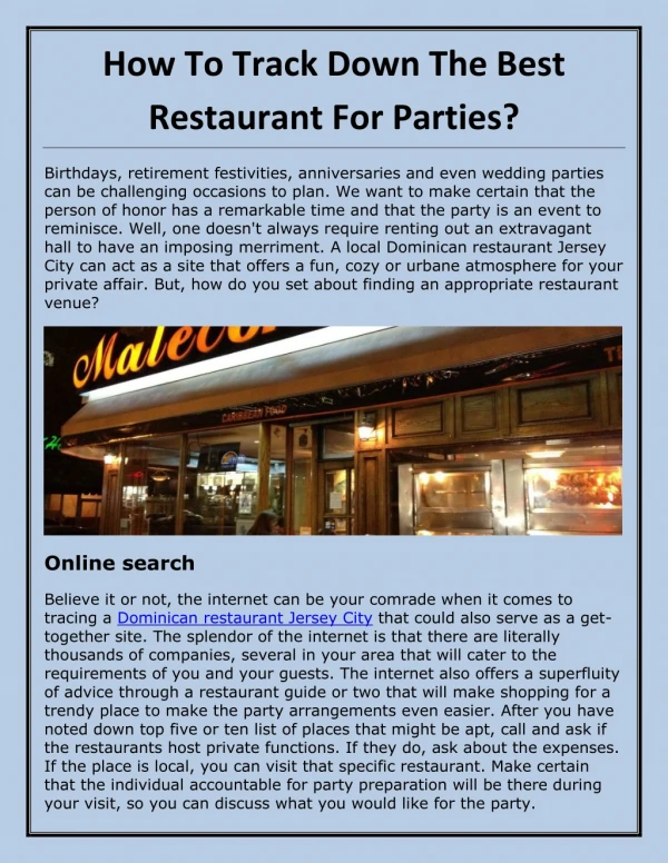 How To Track Down The Best Restaurant For Parties? | El Malecon