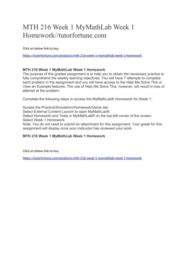 MTH 216 Week 1 MyMathLab Week 1 Homework//tutorfortune.com