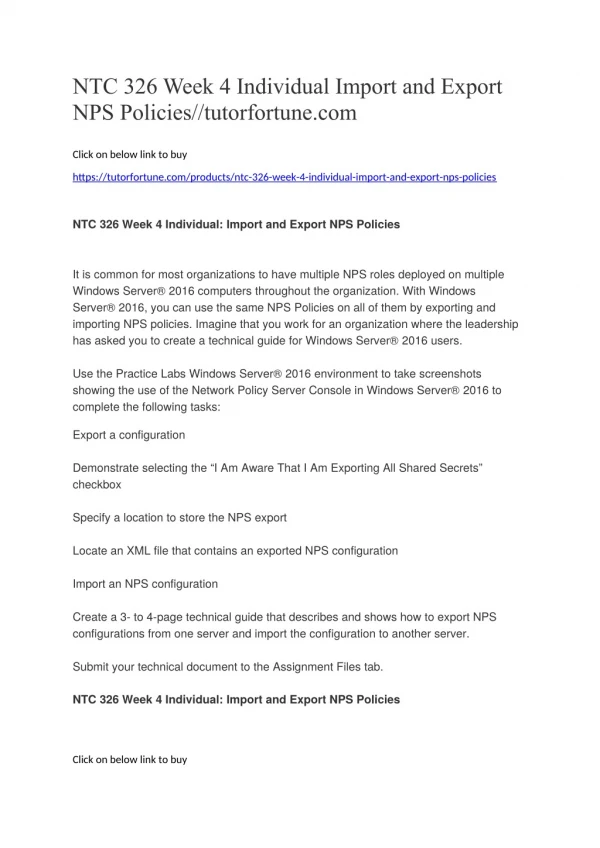 NTC 326 Week 4 Individual Import and Export NPS Policies//tutorfortune.com