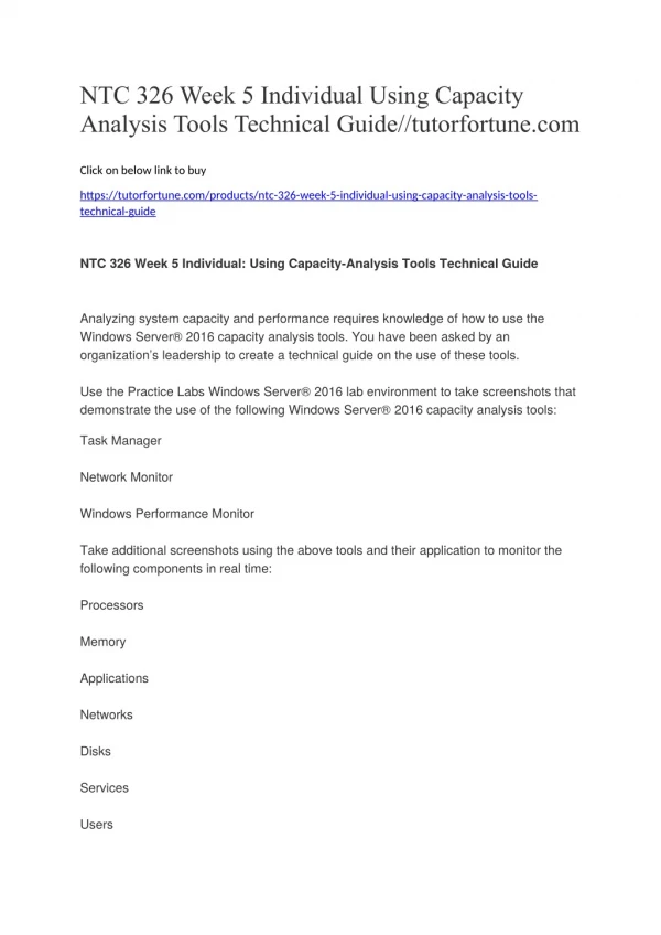 NTC 326 Week 5 Individual Using Capacity Analysis Tools Technical Guide//tutorfortune.com