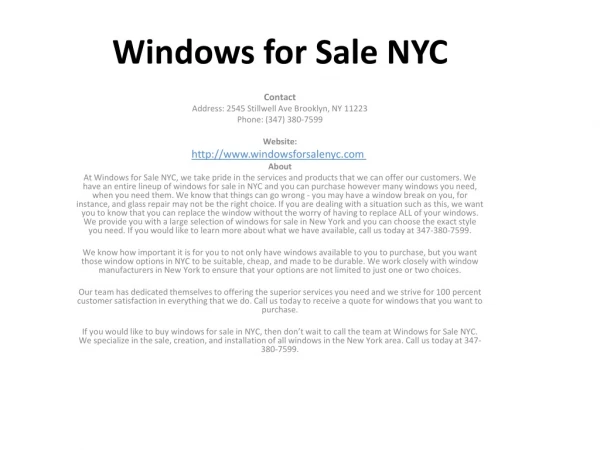 Windows for Sale NYC