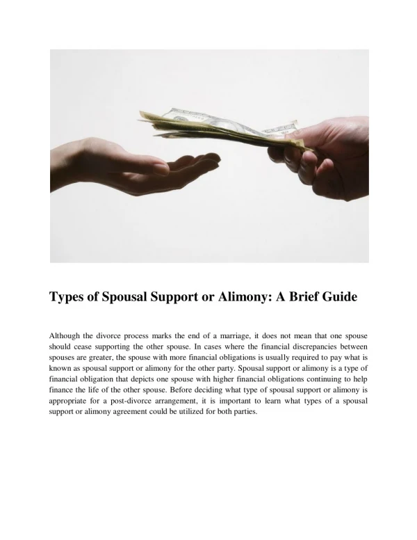 Types of Spousal Support or Alimony: A Brief Guide