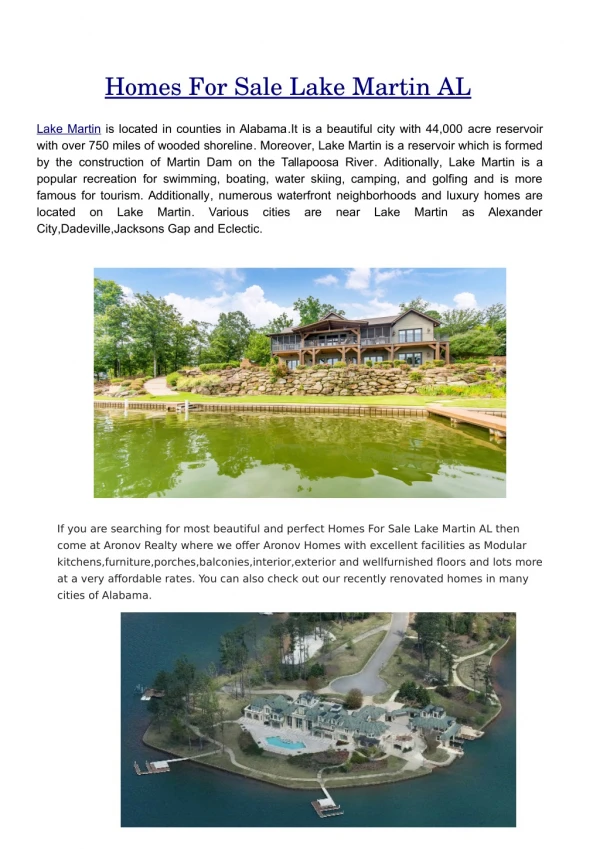 WaterFront Lake Martin Homes For Sale