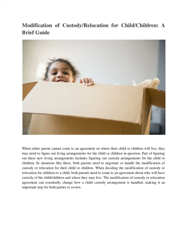 Modification of Custody/Relocation for Child/Children: A Brief Guide