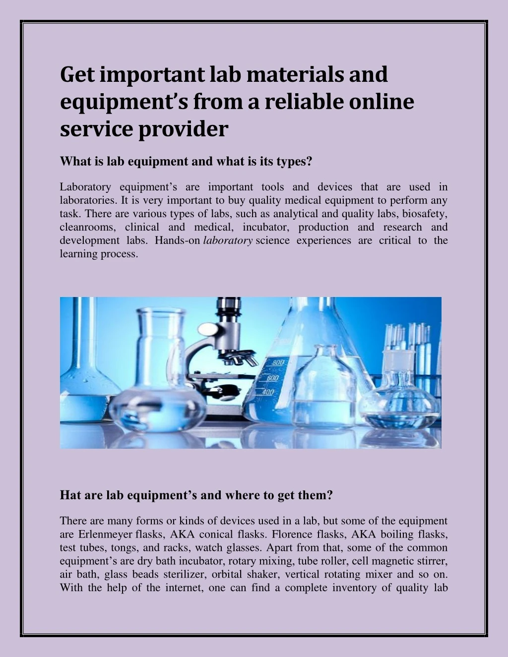 get important lab materials and equipment s from