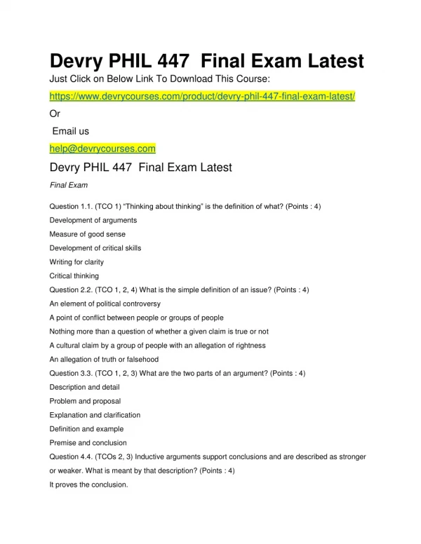 Devry PHIL 447 Final Exam Latest
