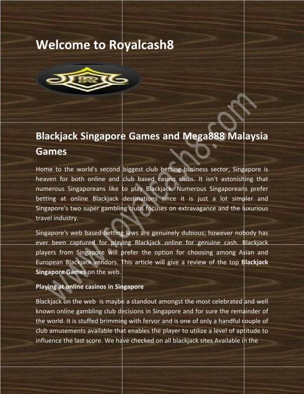Blackjack Singapore Games and Mega888 Malaysia Games