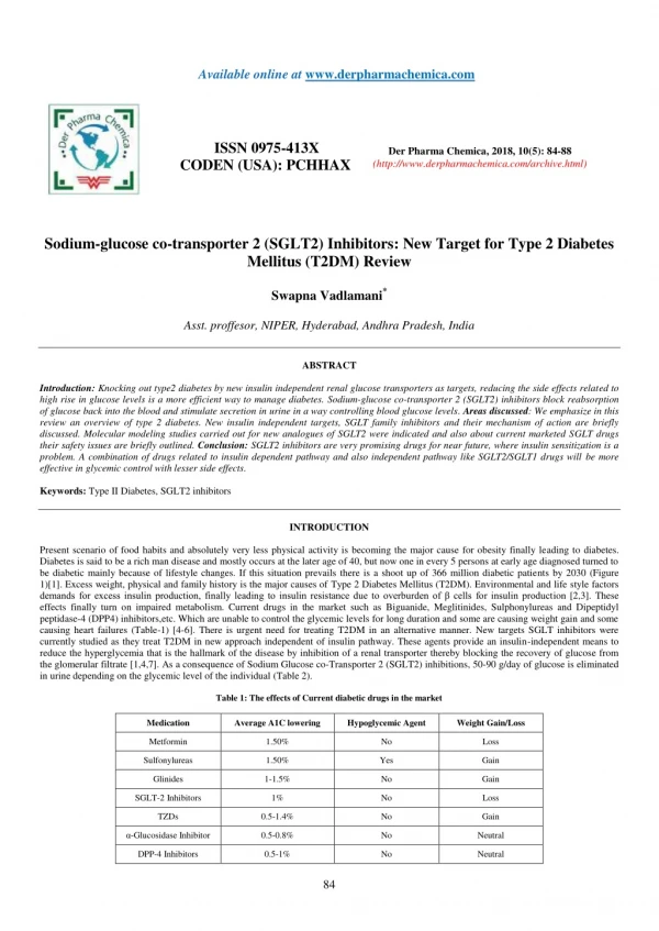 Sodium-glucose co-transporter 2 (SGLT2) Inhibitors: New Target for Type 2 Diabetes Mellitus (T2DM) Review