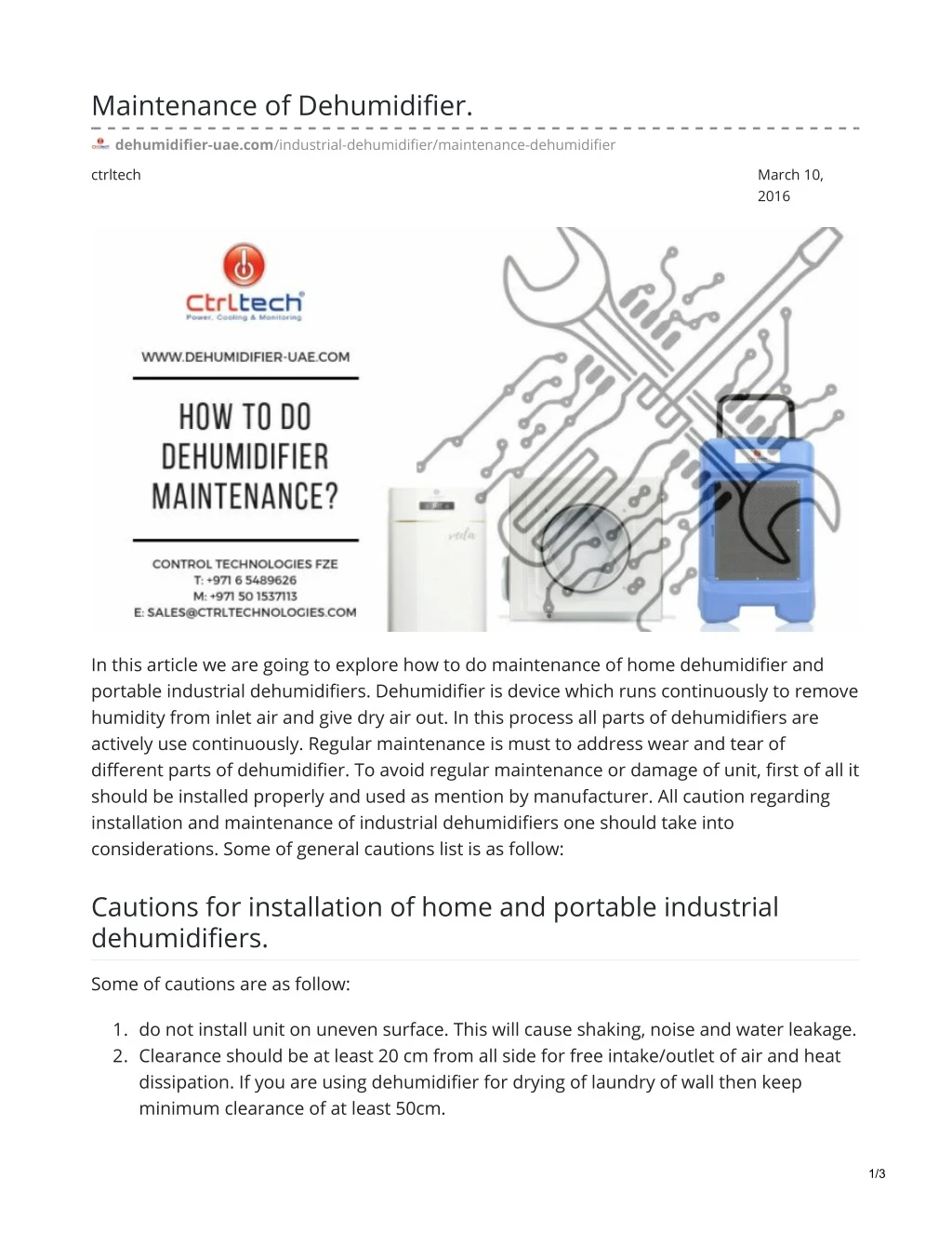 maintenance of dehumidifier