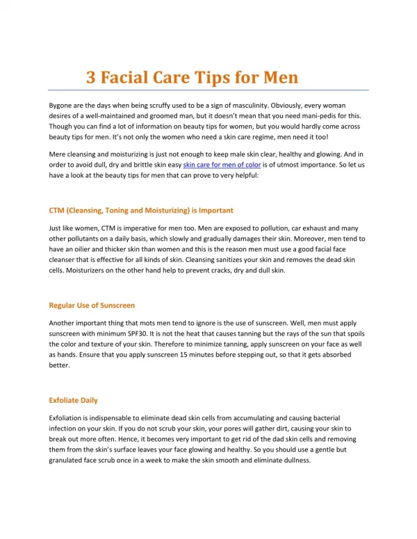 3 Facial Care Tips for Men