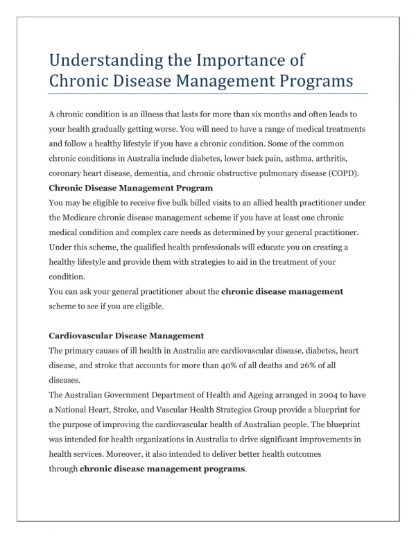 Understanding the Importance of Chronic Disease Management Programs