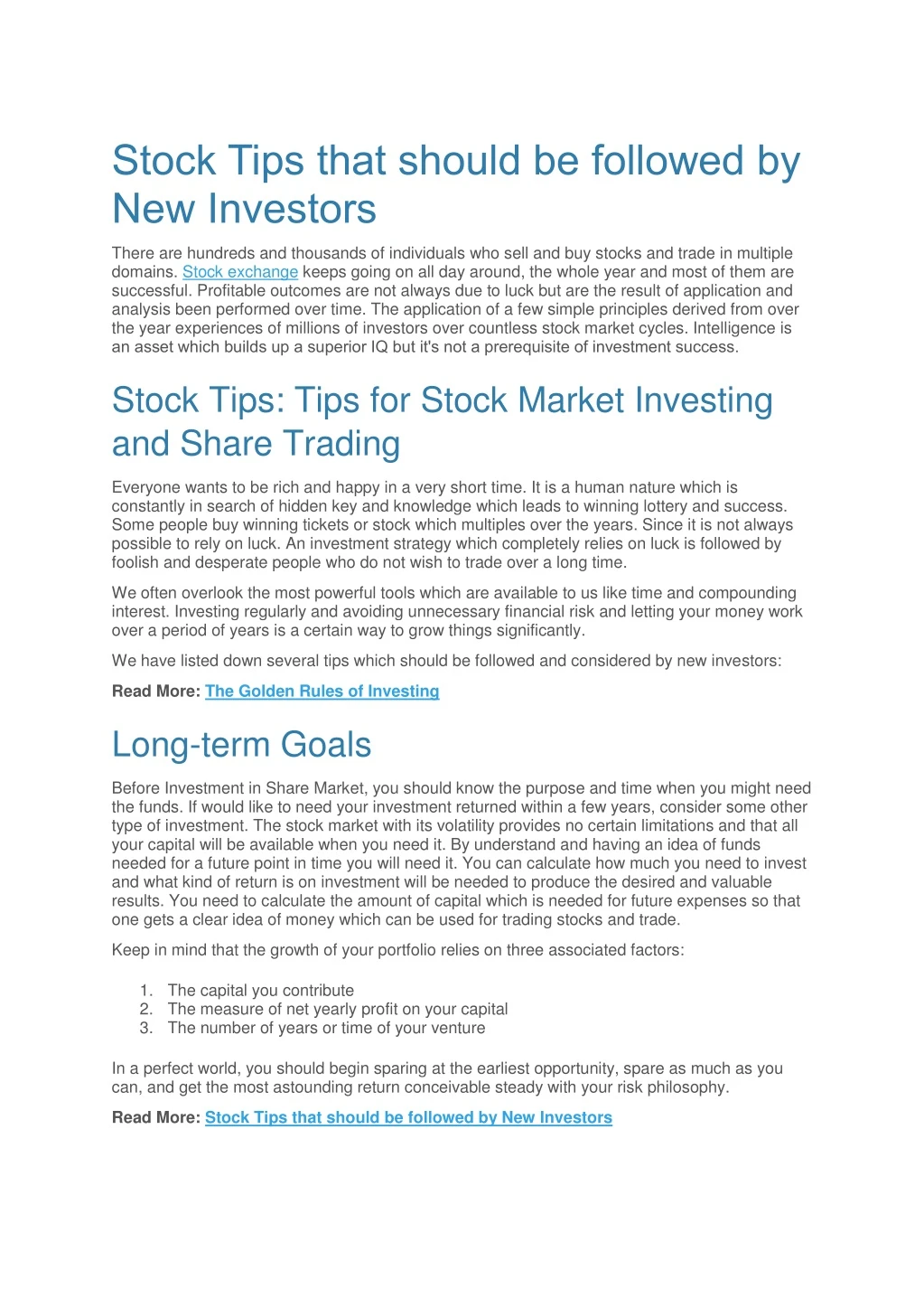 stock tips that should be followed