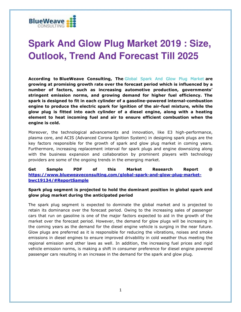 spark and glow plug market 2019 size outlook