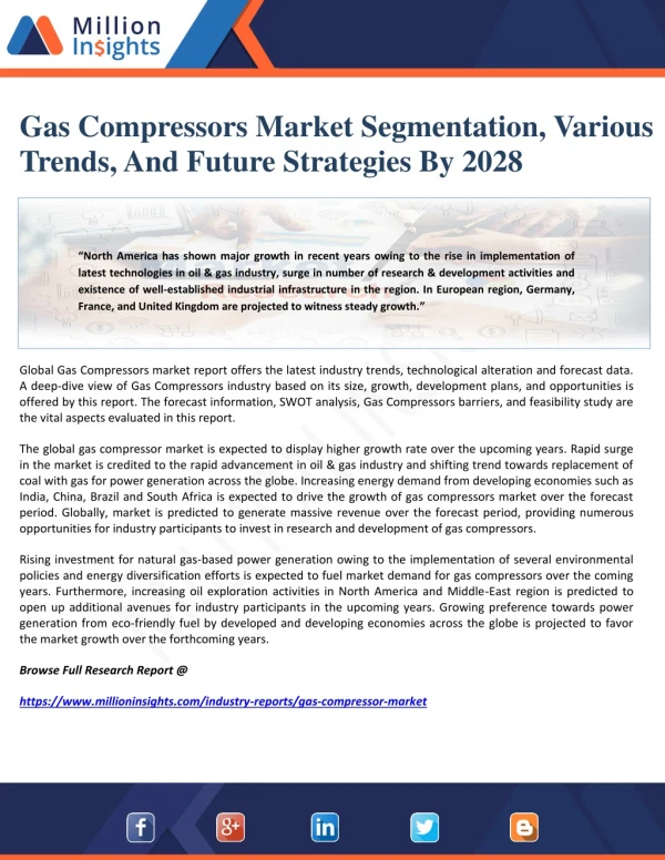 Gas Compressors Market Segmentation, Various Trends, And Future Strategies By 2028