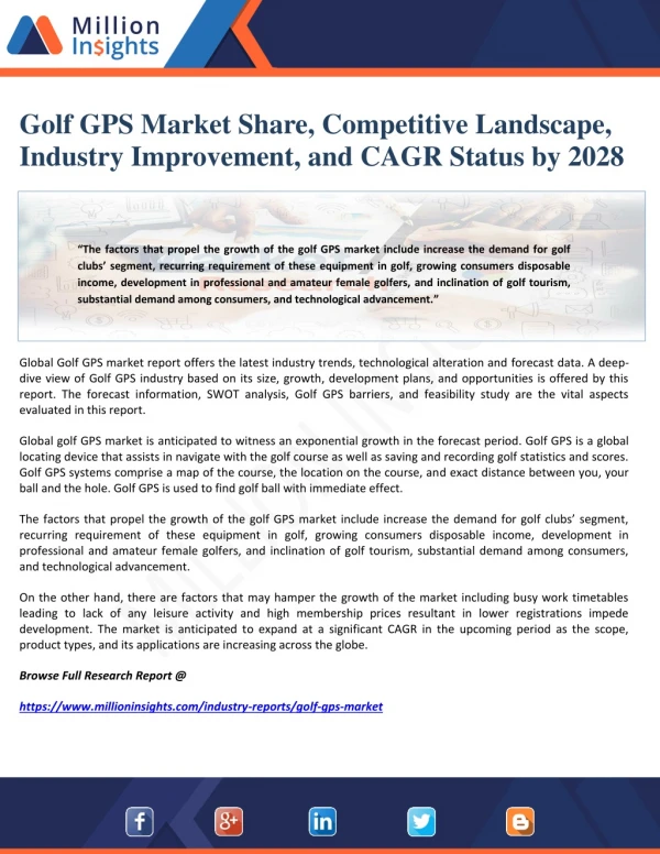 Golf GPS Market Share, Competitive Landscape, Industry Improvement, and CAGR Status by 2028