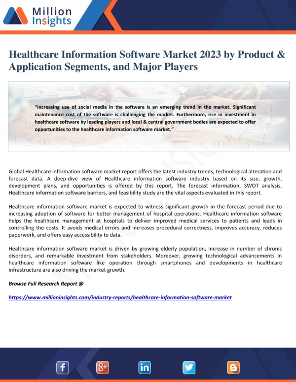 Healthcare Information Software Market 2023 by Product & Application Segments, and Major Players