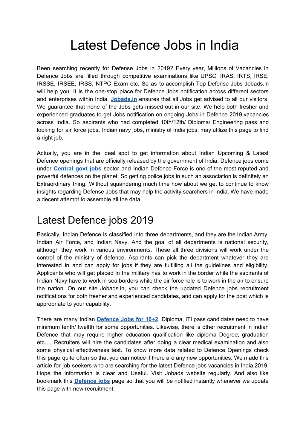 latest defence jobs in india
