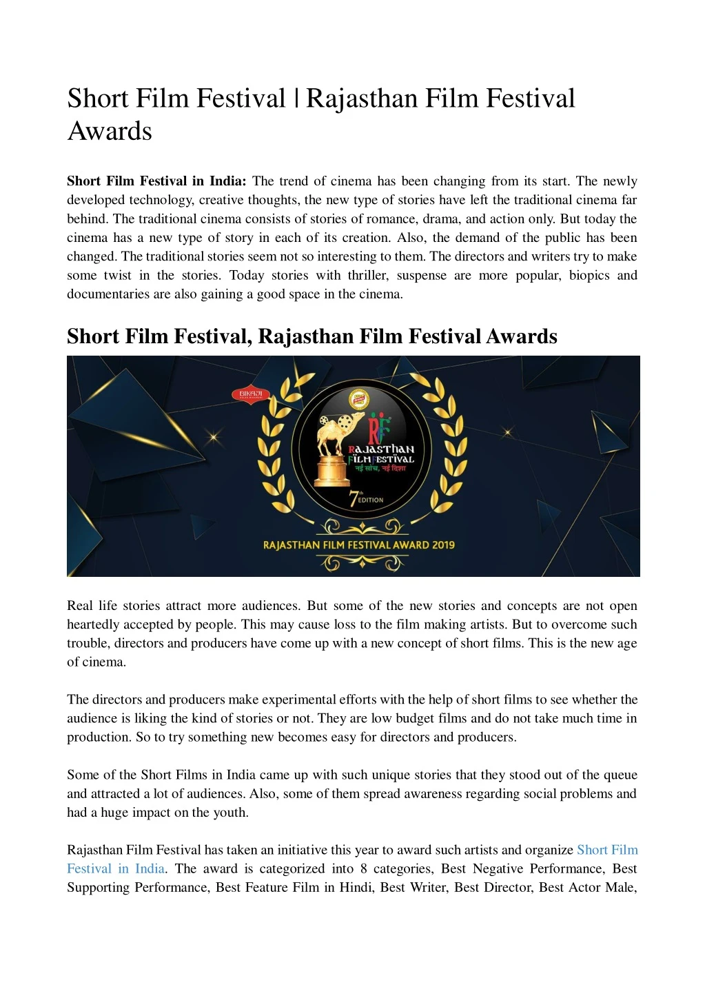 short film festival rajasthan film festival awards