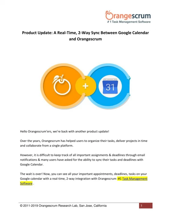 2-Way Sync Between Google Calendar and Orangescrum