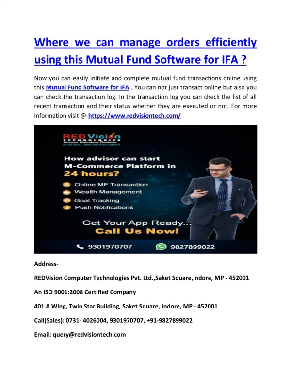 Where we can manage orders efficiently using this Mutual Fund Software for IFA ?