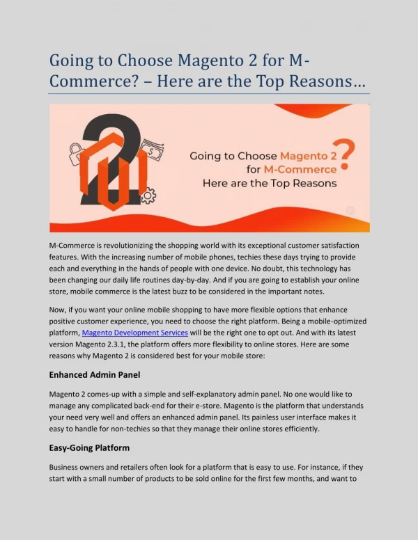 Going to Choose Magento 2 for M-Commerce? – Here are the Top Reasons…