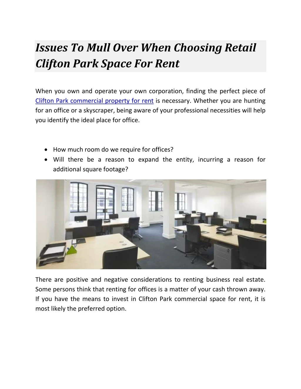 issues to mull over when choosing retail clifton