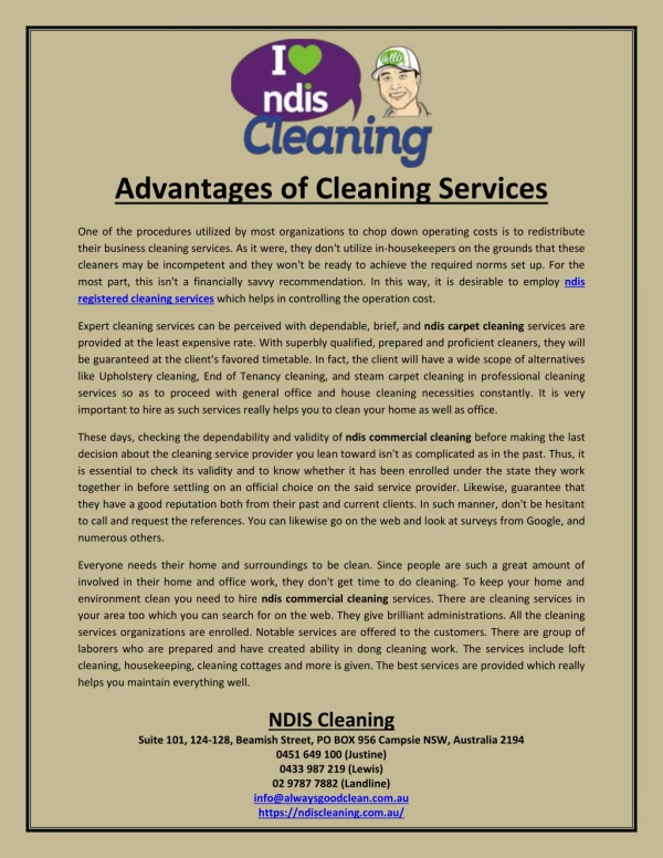 Advantages of Cleaning Services
