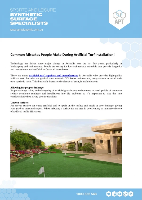 Common Mistakes People Make During Artificial Turf Installation!