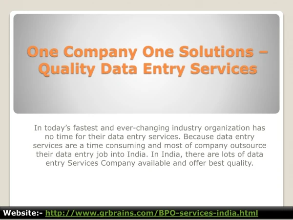 One Company One Solutions – Quality Data Entry Services