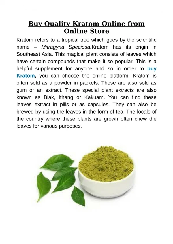 Buy Quality Kratom Online from Online Store