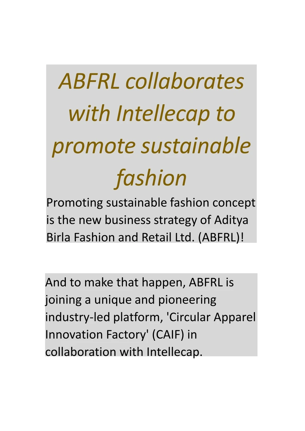 abfrl collaborates with intellecap to promote