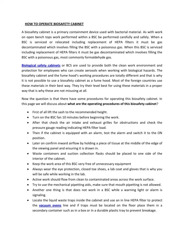 HOW TO OPERATE BIOSAFETY CABINET