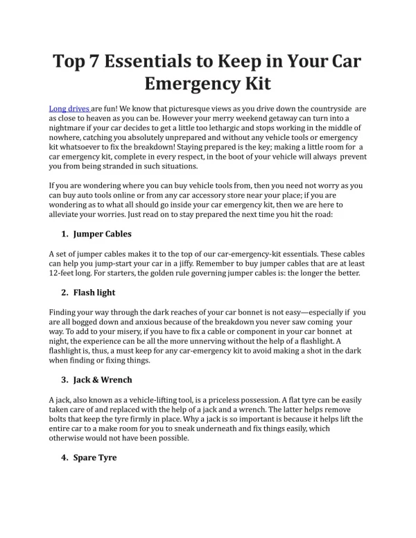 Top 7 Essentials to Keep in Your Car Emergency Kit