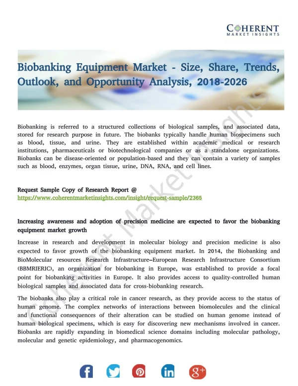 Biobanking Equipment Market - Trends, Share, Trends, Outlook, and Opportunity Analysis, 2018-2026