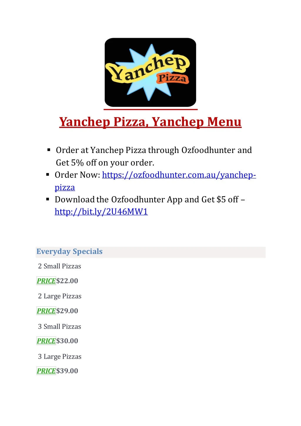 yanchep pizza yanchep menu