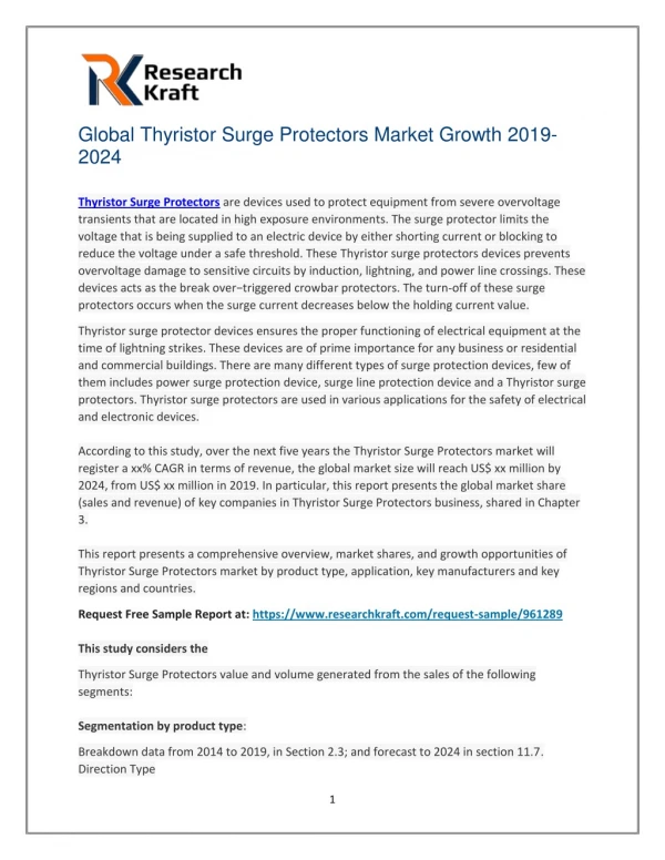 Global Thyristor surge protectors market growth 2019