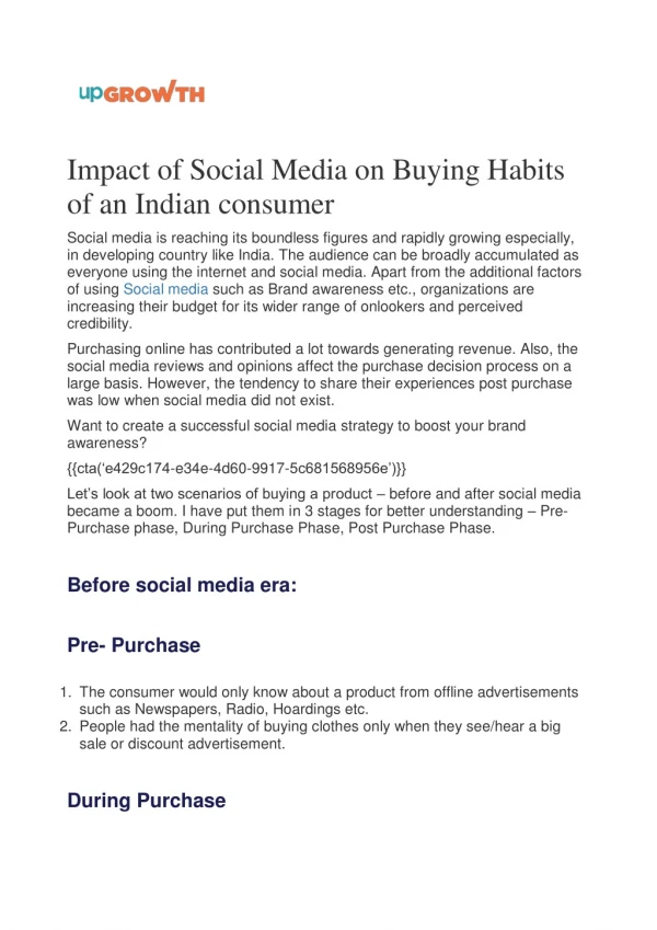 Impact of Social Media on Buying Habits of an Indian consumer