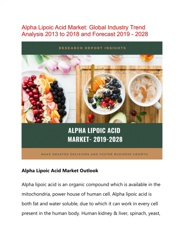 Opportunity Assessment of Alpha Lipoic Acid Market research Reveals Lucrative Prospects for Manufacturers