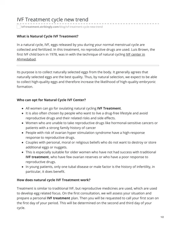 IVF Treatment cycle new trend