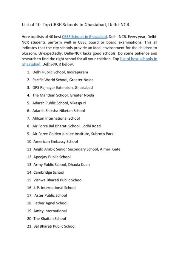 List of 40 Top CBSE Schools in Ghaziabad, Delhi-NCR