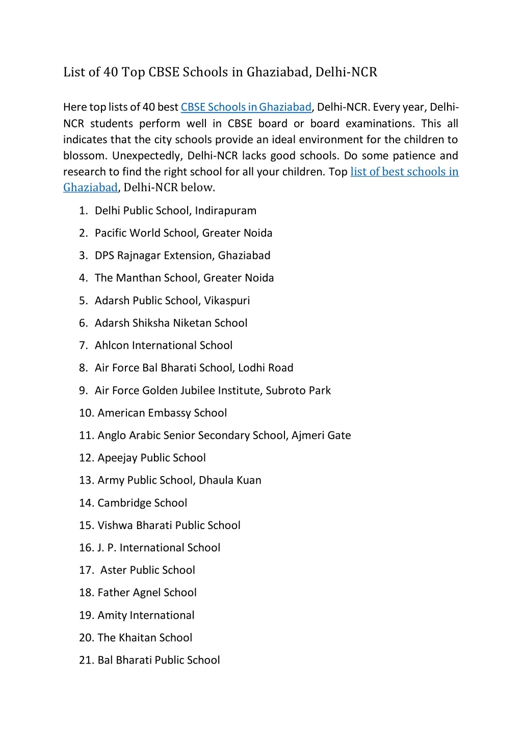 list of 40 top cbse schools in ghaziabad delhi ncr