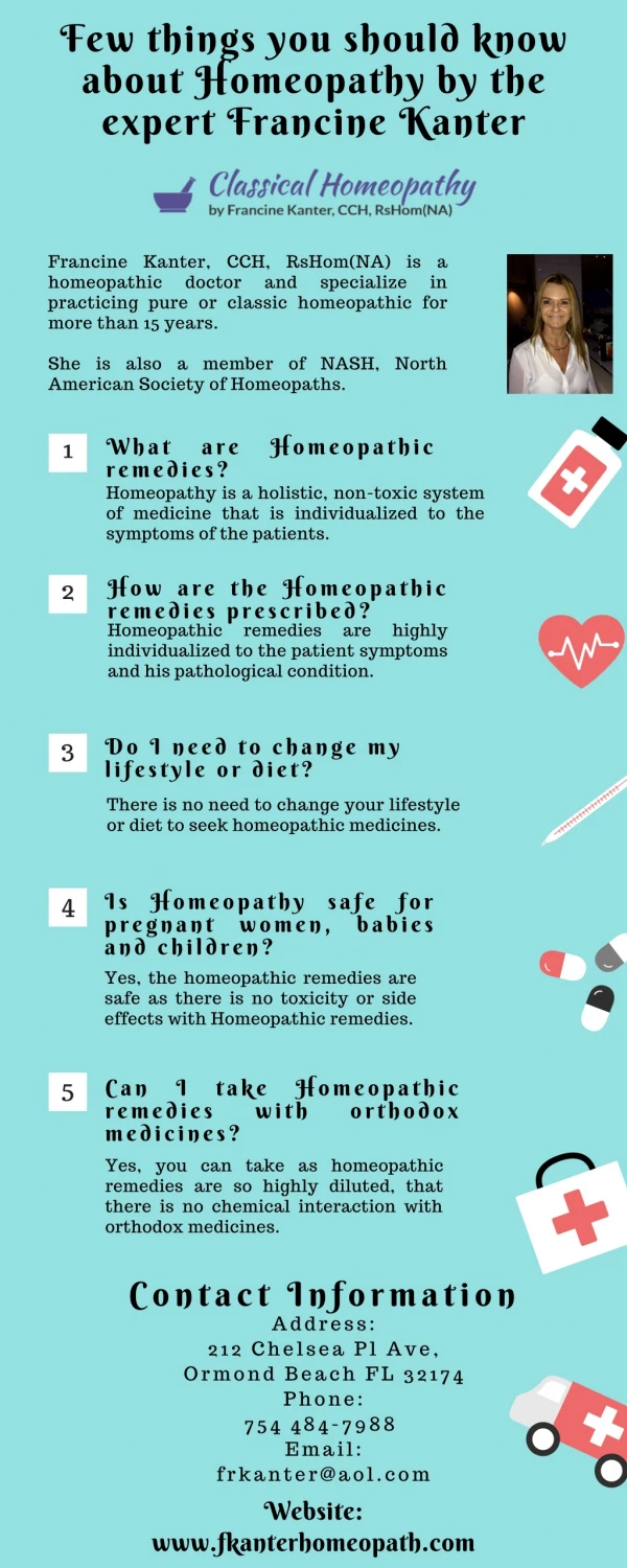 Few things you should know about Homeopathy by the expert Francine Kanter
