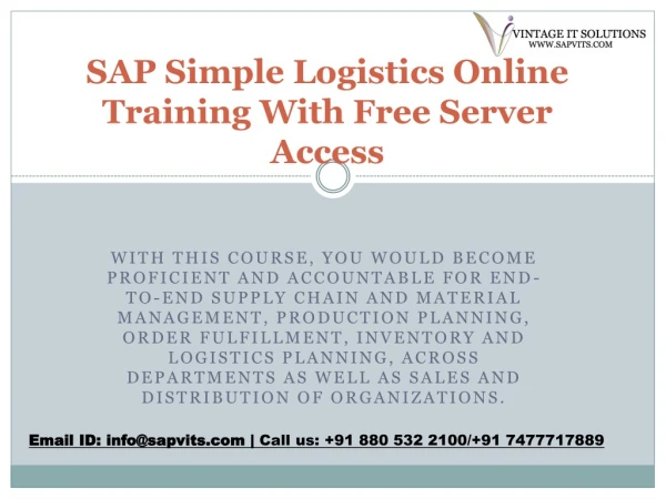 SAP S4 HANA Simple Logistics Online Training in Pune,Hyderabad,Bangalore.