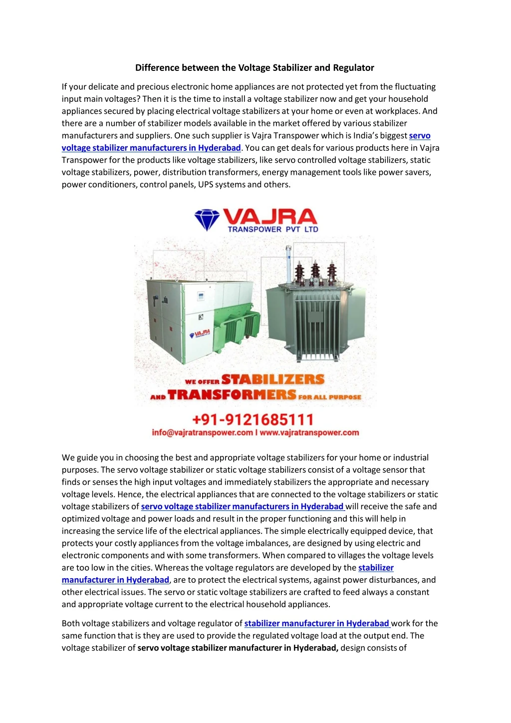 difference between the voltage stabilizer