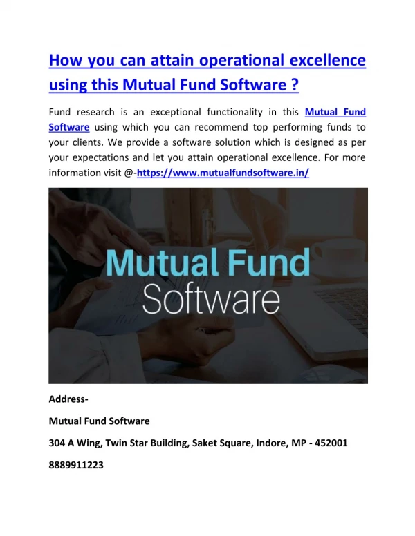 How you can attain operational excellence using this Mutual Fund Software ?