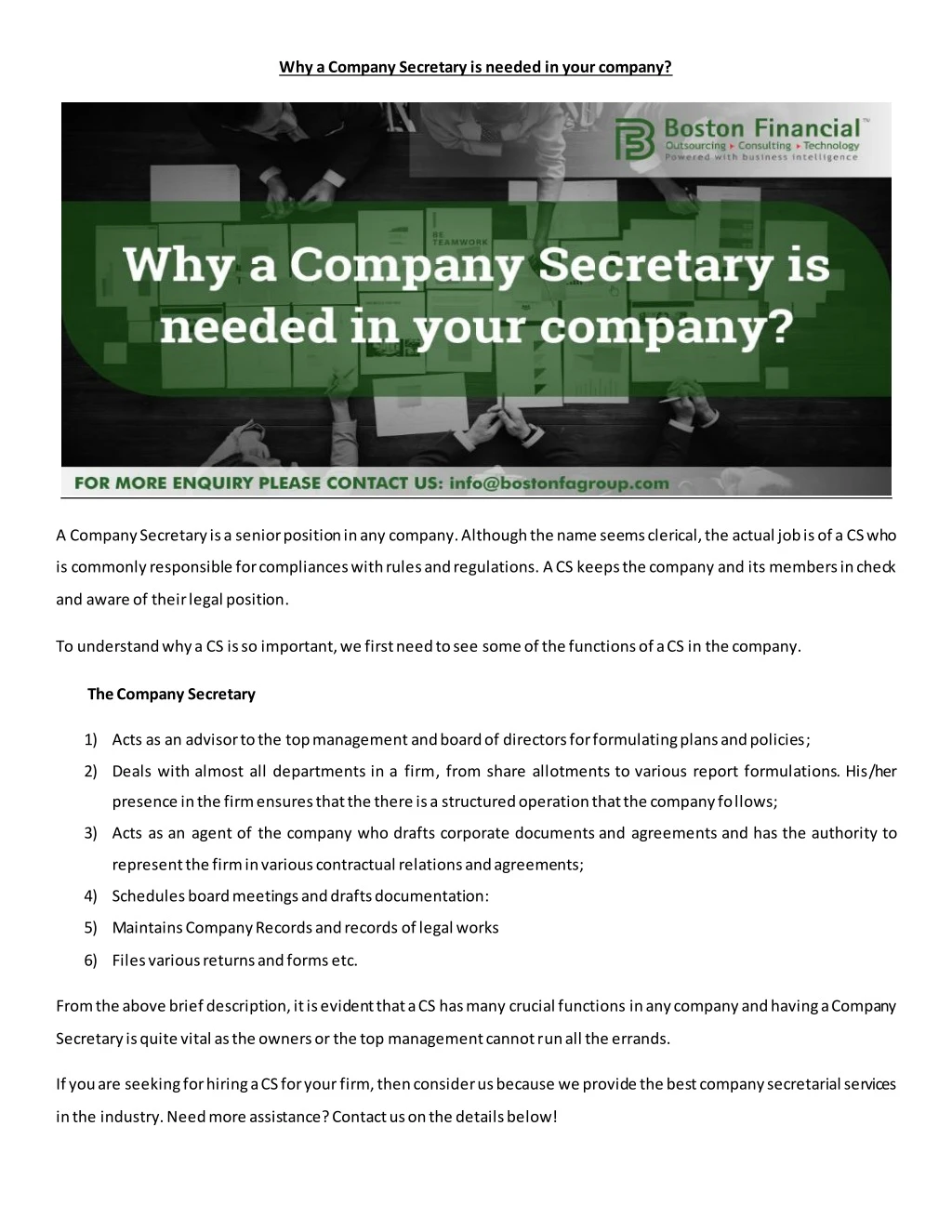 why a company secretary is needed in your company